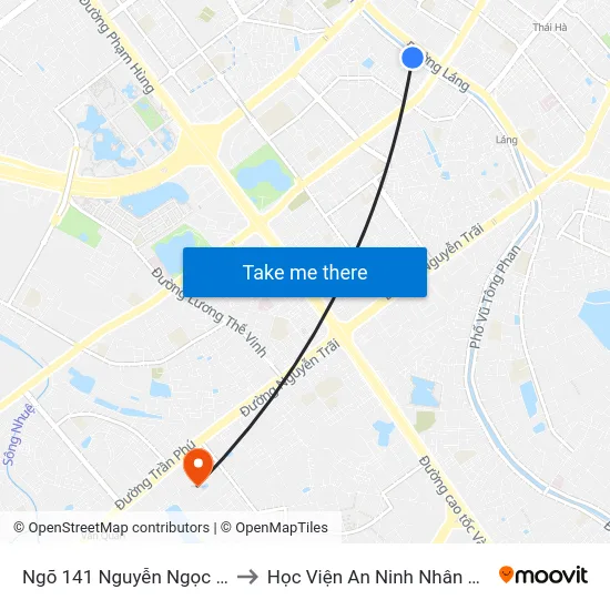 Ngõ 141 Nguyễn Ngọc Vũ to Học Viện An Ninh Nhân Dân map