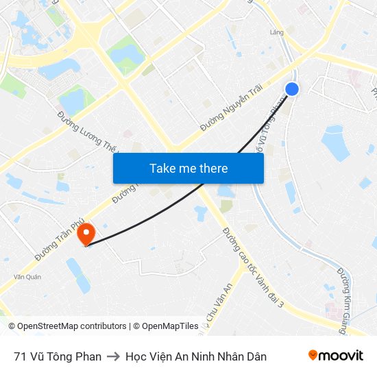 71 Vũ Tông Phan to Học Viện An Ninh Nhân Dân map