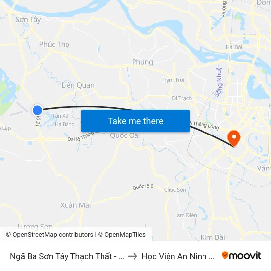 Ngã Ba Sơn Tây Thạch Thất - Quốc Lộ 21a to Học Viện An Ninh Nhân Dân map
