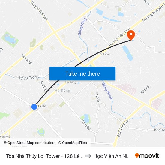 Tòa Nhà Thủy Lợi Tower - 128 Lê Trọng Tấn (Hà Đông) to Học Viện An Ninh Nhân Dân map
