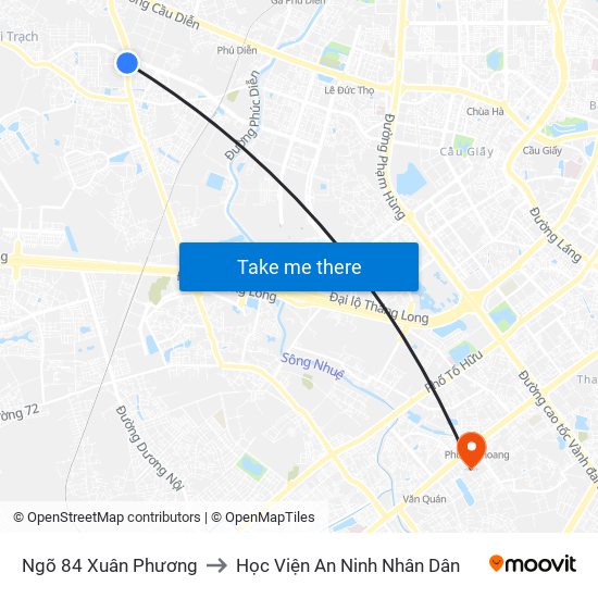 Ngõ 84 Xuân Phương to Học Viện An Ninh Nhân Dân map