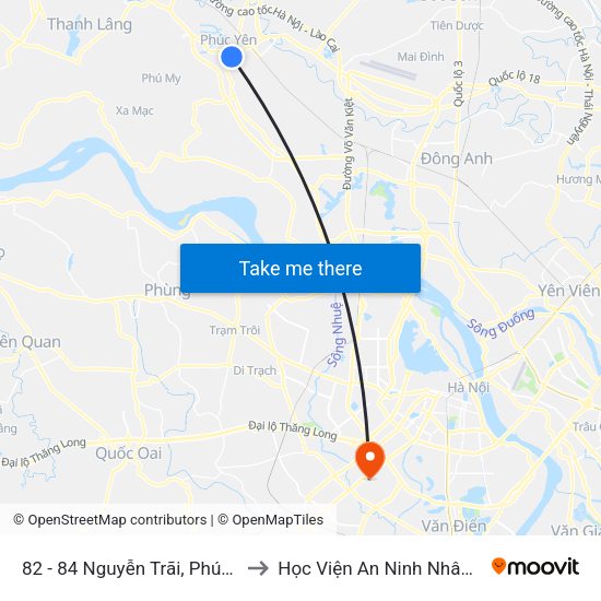 82 - 84 Nguyễn Trãi, Phúc Yên to Học Viện An Ninh Nhân Dân map
