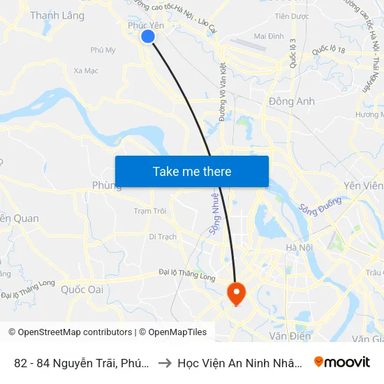 82 - 84 Nguyễn Trãi, Phúc Yên to Học Viện An Ninh Nhân Dân map