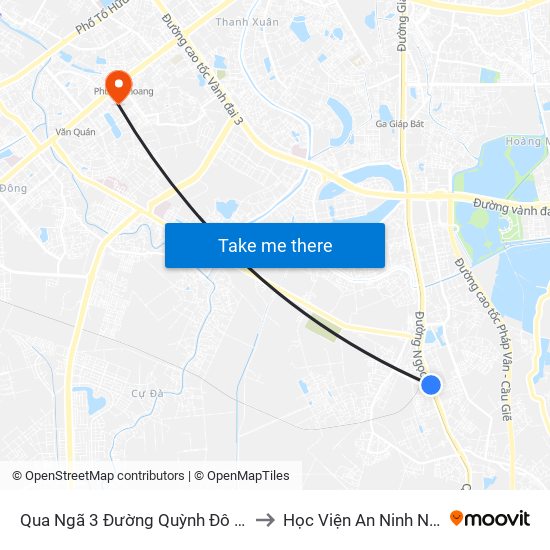 Qua Ngã 3 Đường Quỳnh Đô - Ngọc Hồi to Học Viện An Ninh Nhân Dân map