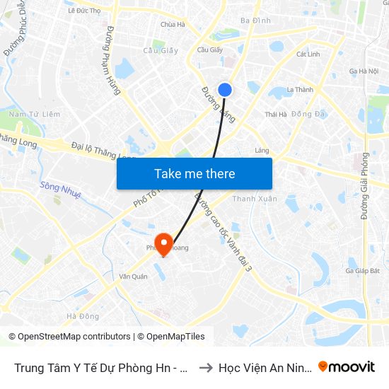Trung Tâm Y Tế Dự Phòng Hn - 70 Nguyễn Chí Thanh to Học Viện An Ninh Nhân Dân map