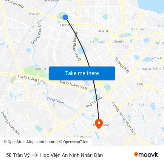 58 Trần Vỹ to Học Viện An Ninh Nhân Dân map