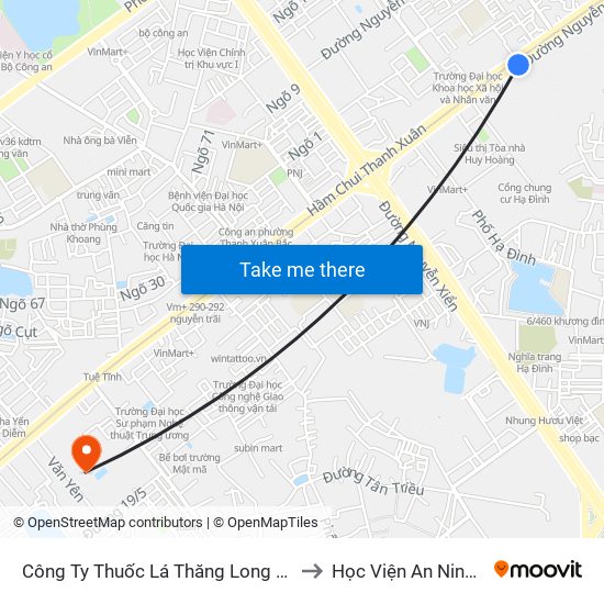 Công Ty Thuốc Lá Thăng Long - 235 Nguyễn Trãi to Học Viện An Ninh Nhân Dân map