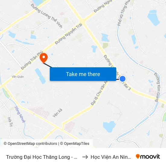 Trường Đại Học Thăng Long - Nghiêm Xuân Yêm to Học Viện An Ninh Nhân Dân map