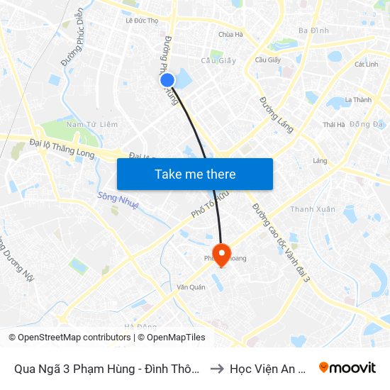 Qua Ngã 3 Phạm Hùng - Đình Thôn (Hướng Đi Phạm Văn Đồng) to Học Viện An Ninh Nhân Dân map