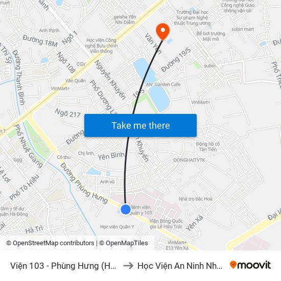 Viện 103 - Phùng Hưng (Hà Đông) to Học Viện An Ninh Nhân Dân map