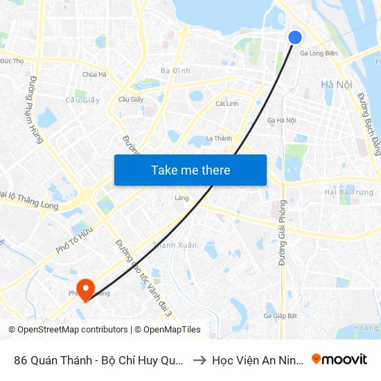 86 Quán Thánh - Bộ Chỉ Huy Quân Sự Quận Ba Đình to Học Viện An Ninh Nhân Dân map