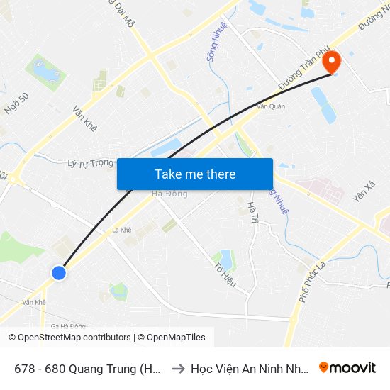 678 - 680 Quang Trung (Hà Đông) to Học Viện An Ninh Nhân Dân map