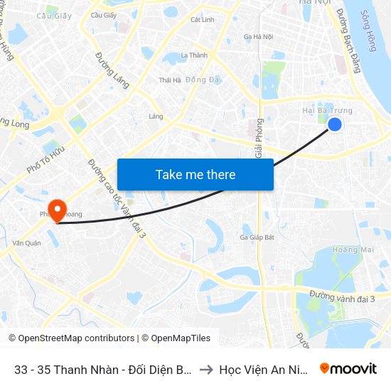 33 - 35 Thanh Nhàn - Đối Diện Bệnh Viện Thanh Nhàn to Học Viện An Ninh Nhân Dân map