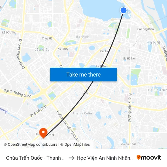 Chùa Trấn Quốc - Thanh Niên to Học Viện An Ninh Nhân Dân map