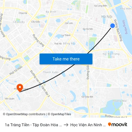 1a Tràng Tiền - Tập Đoàn Hóa Chất Việt Nam to Học Viện An Ninh Nhân Dân map