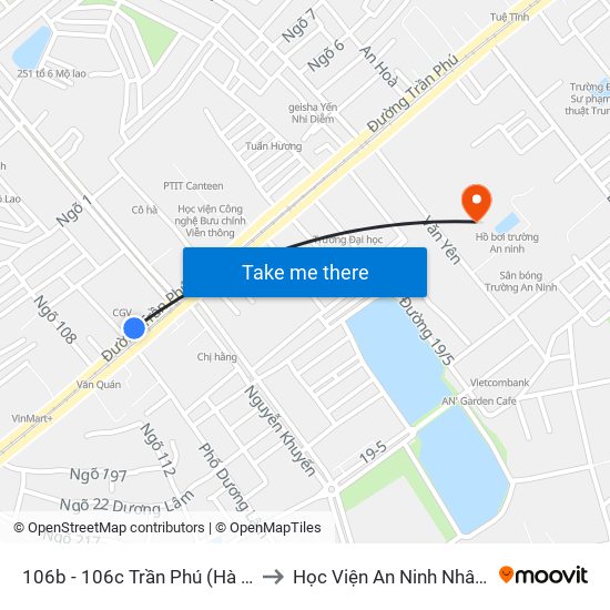 106b - 106c Trần Phú (Hà Đông) to Học Viện An Ninh Nhân Dân map