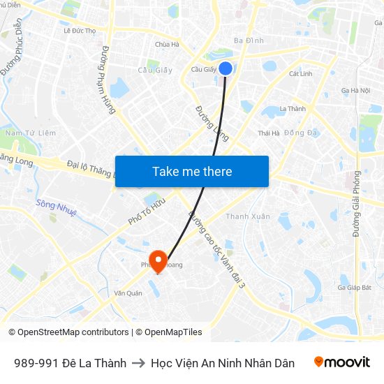 989-991 Đê La Thành to Học Viện An Ninh Nhân Dân map