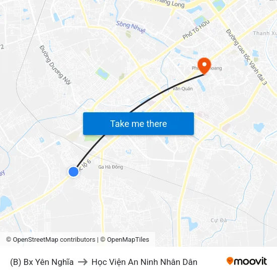 (B) Bx Yên Nghĩa to Học Viện An Ninh Nhân Dân map