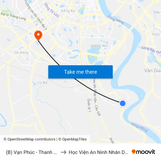 (B) Vạn Phúc - Thanh Trì to Học Viện An Ninh Nhân Dân map