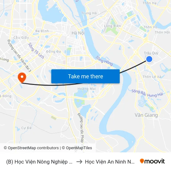 (B) Học Viện Nông Nghiệp Việt Nam to Học Viện An Ninh Nhân Dân map