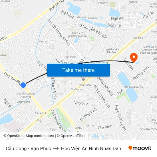 Cầu Cong - Vạn Phúc to Học Viện An Ninh Nhân Dân map