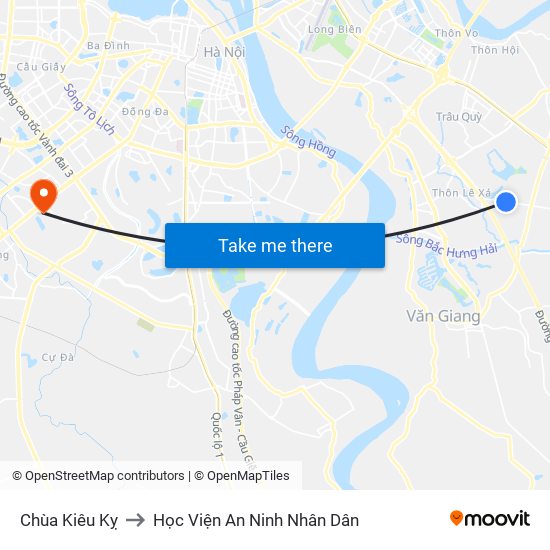 Chùa Kiêu Kỵ to Học Viện An Ninh Nhân Dân map