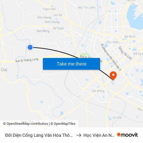 Đối Diện Cổng Làng Văn Hóa Thôn Tiền Lệ - Đê Song Phương to Học Viện An Ninh Nhân Dân map