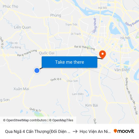 Qua Ngã 4 Cấn Thượng(Đối Diện Cổng Làng Phú Cường) to Học Viện An Ninh Nhân Dân map