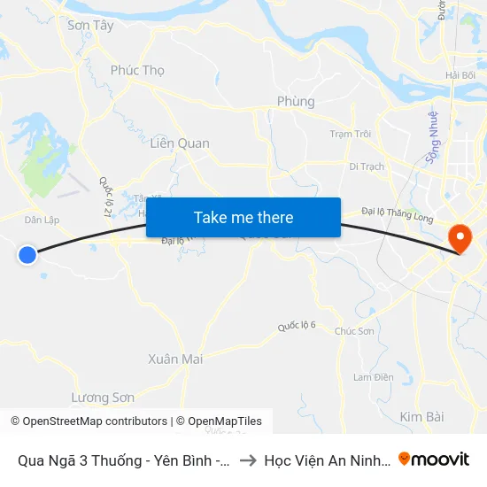 Qua Ngã 3 Thuống - Yên Bình - Thạch Thất 10m to Học Viện An Ninh Nhân Dân map
