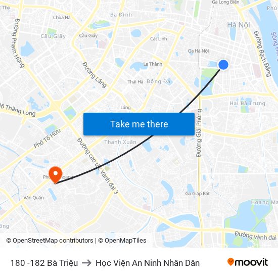 180 -182 Bà Triệu to Học Viện An Ninh Nhân Dân map