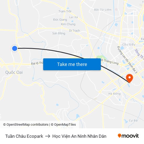 Tuần Châu Ecopark to Học Viện An Ninh Nhân Dân map