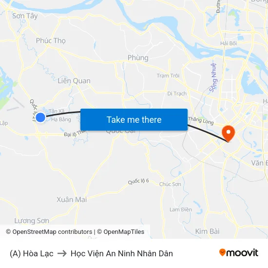 (A) Hòa Lạc to Học Viện An Ninh Nhân Dân map