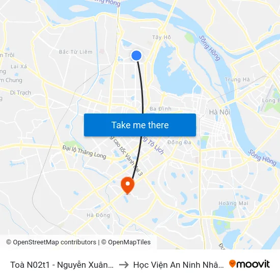 Toà N02t1 - Nguyễn Xuân Khoát to Học Viện An Ninh Nhân Dân map