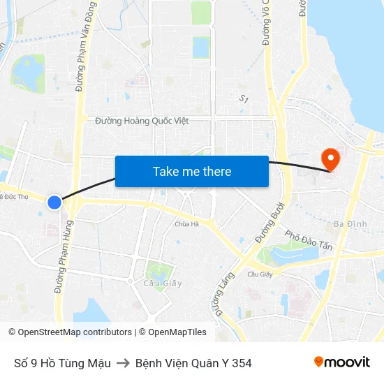 Số 9 Hồ Tùng Mậu to Bệnh Viện Quân Y 354 map