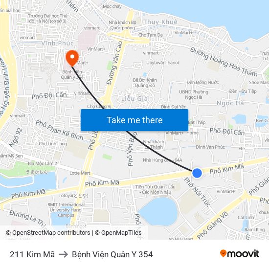 211 Kim Mã to Bệnh Viện Quân Y 354 map