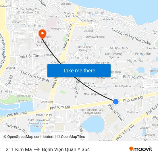 211 Kim Mã to Bệnh Viện Quân Y 354 map