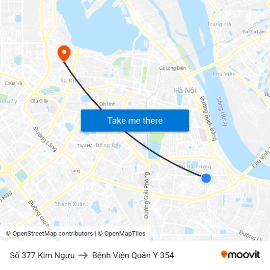 Số 377 Kim Ngưu to Bệnh Viện Quân Y 354 map