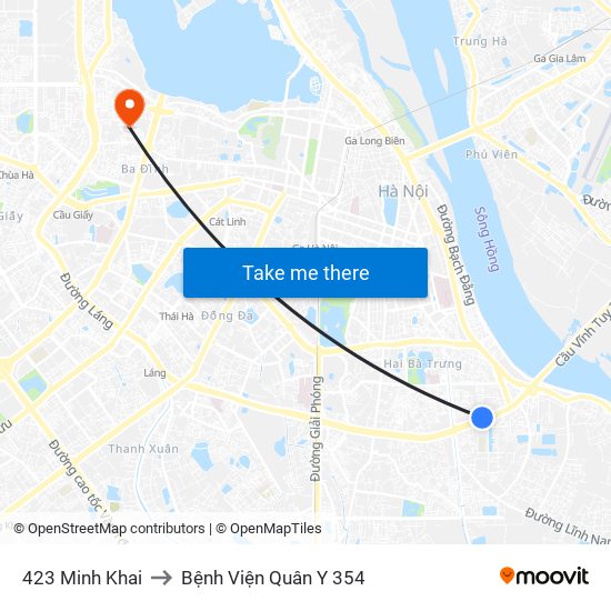 423 Minh Khai to Bệnh Viện Quân Y 354 map