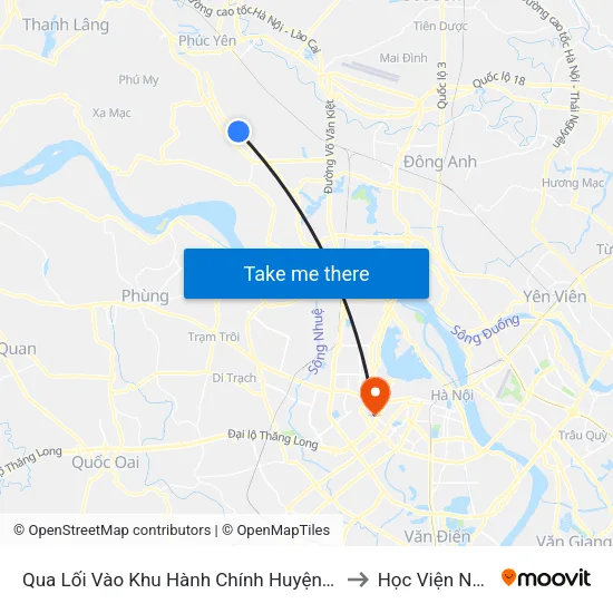 Qua Lối Vào Khu Hành Chính Huyện Mê Linh 100m - Ql23 to Học Viện Ngoại Giao map