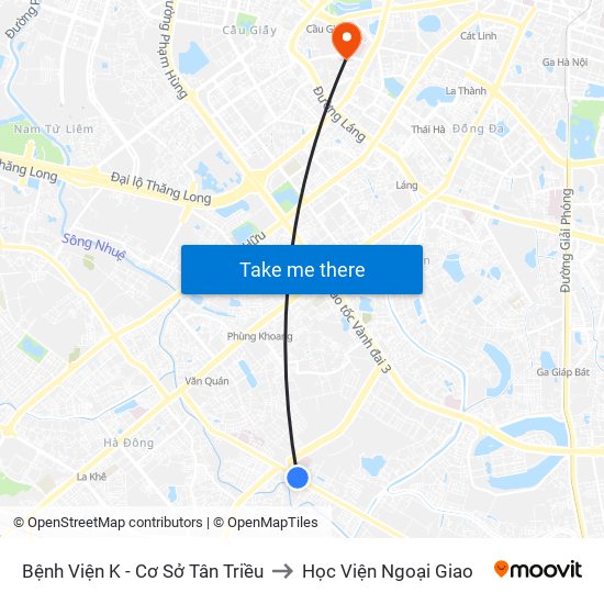 Bệnh Viện K - Cơ Sở Tân Triều to Học Viện Ngoại Giao map