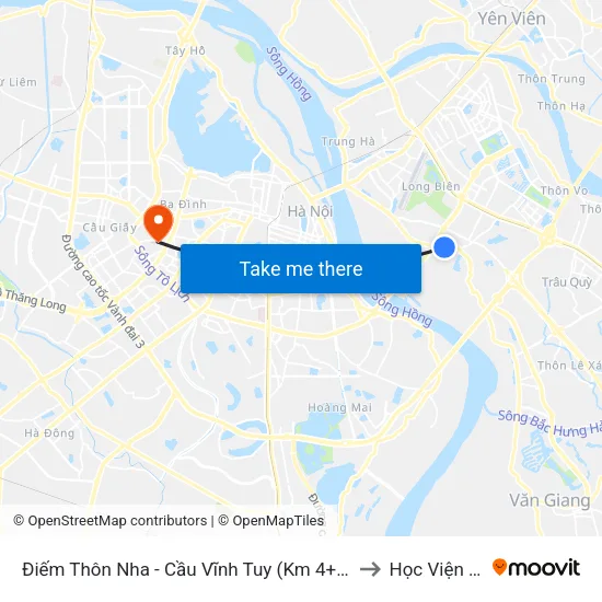 Điếm Thôn Nha - Cầu Vĩnh Tuy (Km 4+500 Đường Long Biên Xuân Quan) to Học Viện Ngoại Giao map