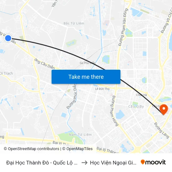 Đại Học Thành Đô - Quốc Lộ 32 to Học Viện Ngoại Giao map