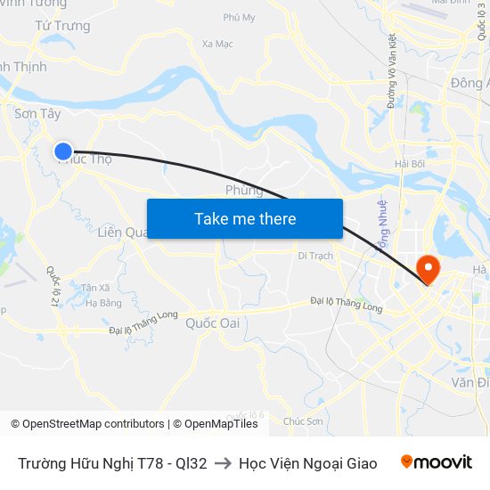 Trường Hữu Nghị T78 - Ql32 to Học Viện Ngoại Giao map