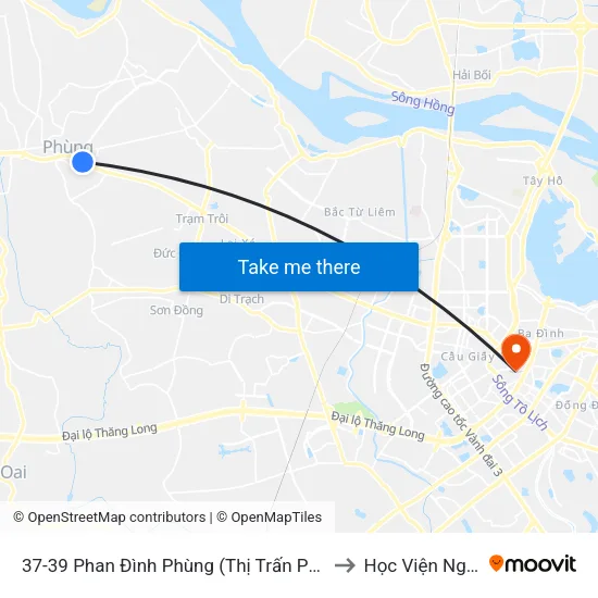 37-39 Phan Đình Phùng (Thị Trấn Phùng) - Quốc Lộ 32 to Học Viện Ngoại Giao map