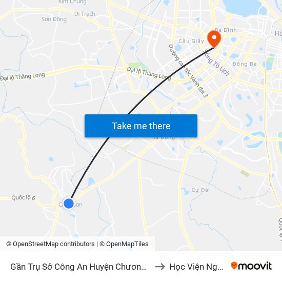 Gần Trụ Sở Công An Huyện Chương Mỹ - Quốc Lộ 6 to Học Viện Ngoại Giao map