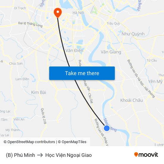 (B) Phú Minh to Học Viện Ngoại Giao map