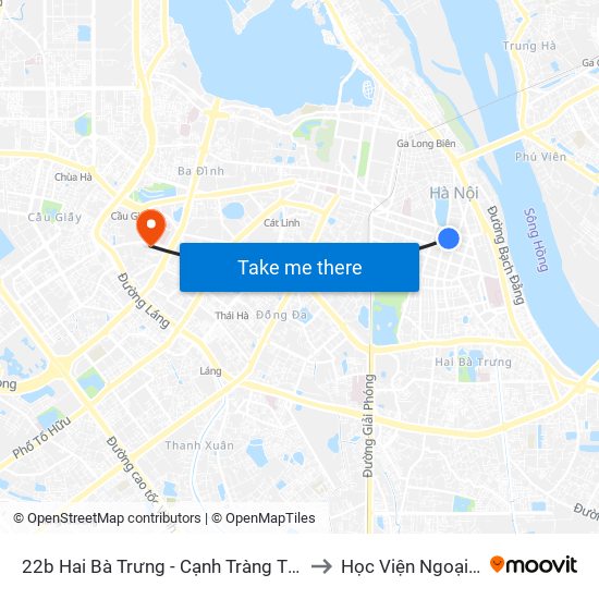 22b Hai Bà Trưng - Cạnh Tràng Tiền Plaza to Học Viện Ngoại Giao map