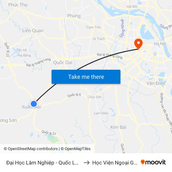 Đại Học Lâm Nghiệp - Quốc Lộ 21 to Học Viện Ngoại Giao map