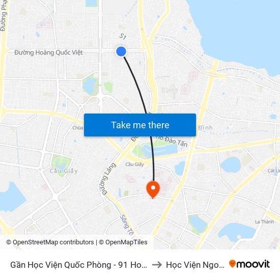 Gần Học Viện Quốc Phòng - 91 Hoàng Quốc Việt to Học Viện Ngoại Giao map