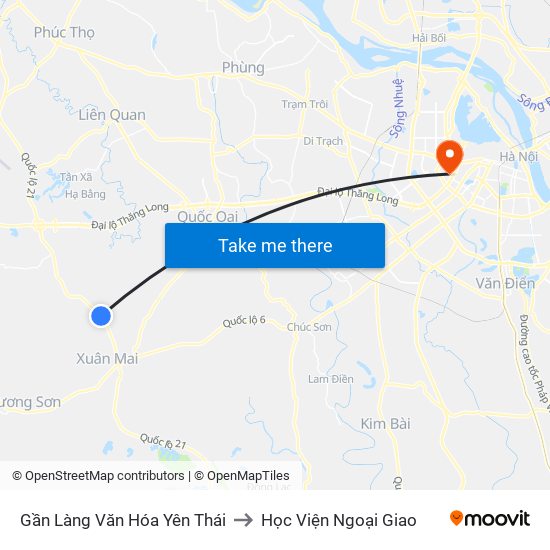 Gần Làng Văn Hóa Yên Thái to Học Viện Ngoại Giao map